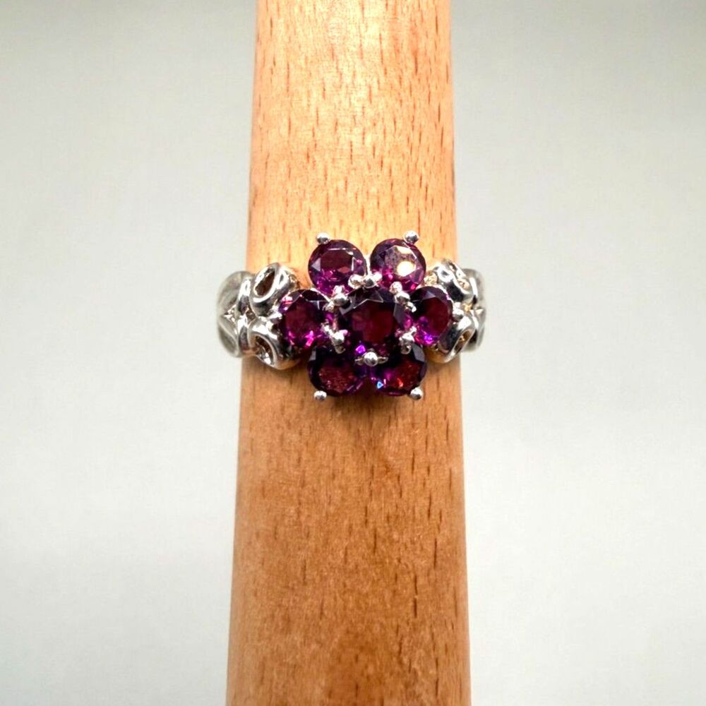 Vintage Sterling Silver Garnet Cluster Ring Size 8 925 Statement Ring